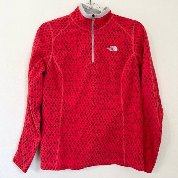 The North Face Red Patterned 1/4 Zip Pullover Size M Fall Cozy Outdoor - Picture 1 of 7